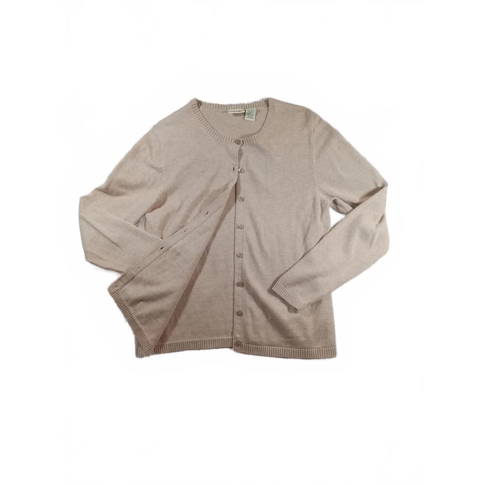 Cherokee Beige Button-Up Cotton Cardigan Sweater Small - Picture 2 of 7